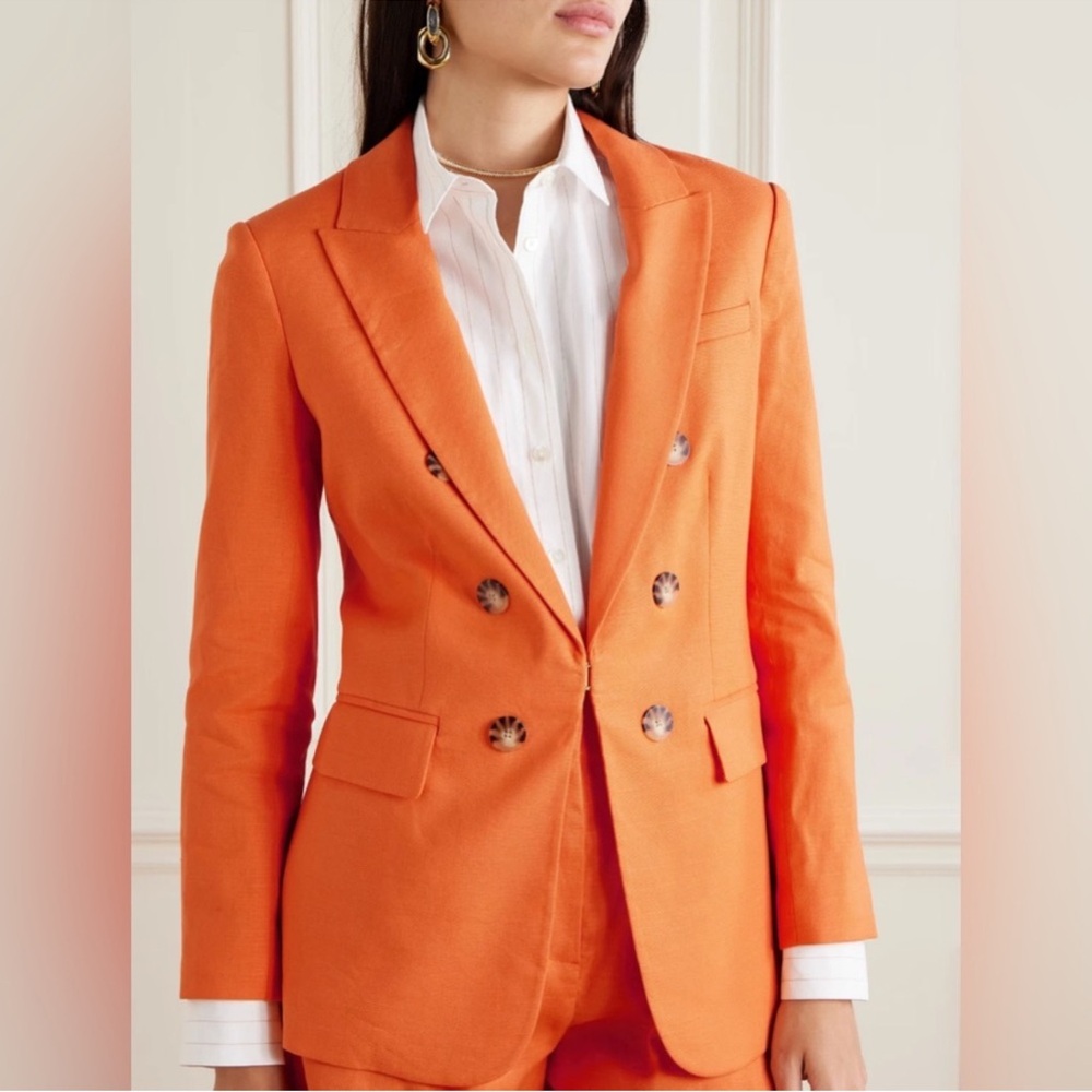 Veronica Beard Bexley Orange Dickey and Franzi Linen Short Set - Picture 4 of 16